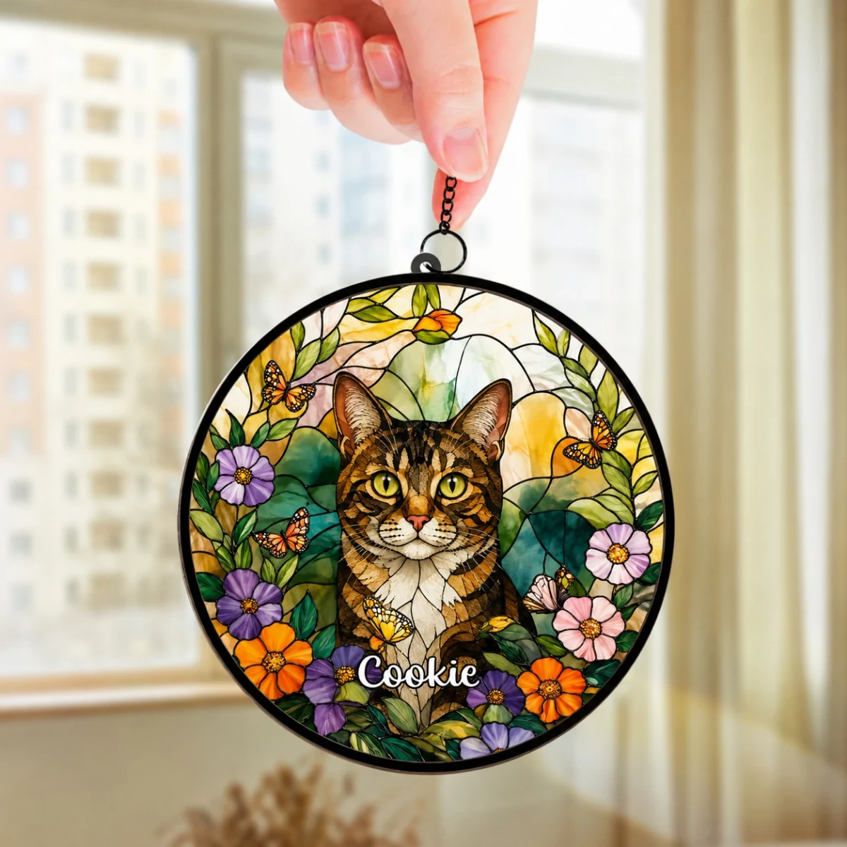 Custom Photo A Cat’S Love Is Never Forgotten - Memorial Personalized Window Hanging Suncatcher Ornament - Sympathy Gift For Pet Owners, Pet Lovers