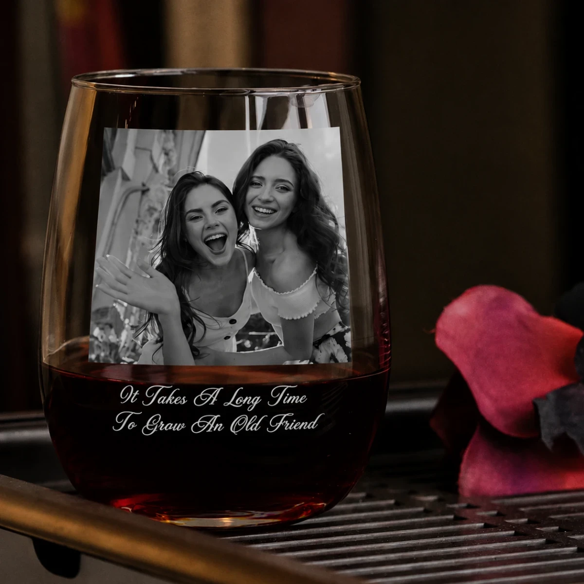 Custom Bestie Photo For Best Friend, Friendship Thank You Gifts - Personalized Photo Stemless Wine Glass