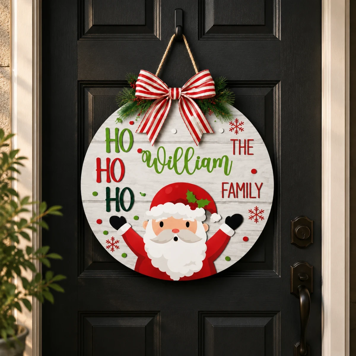 Santa’S Family Roll Call Door Sign – Personalized Last Name Christmas Door Hanger, Whimsical Holiday Front Porch Decor