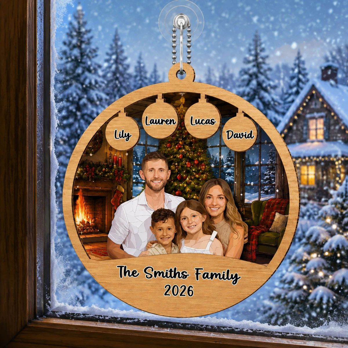 Custom Face Family Christmas Suncatcher Ornament