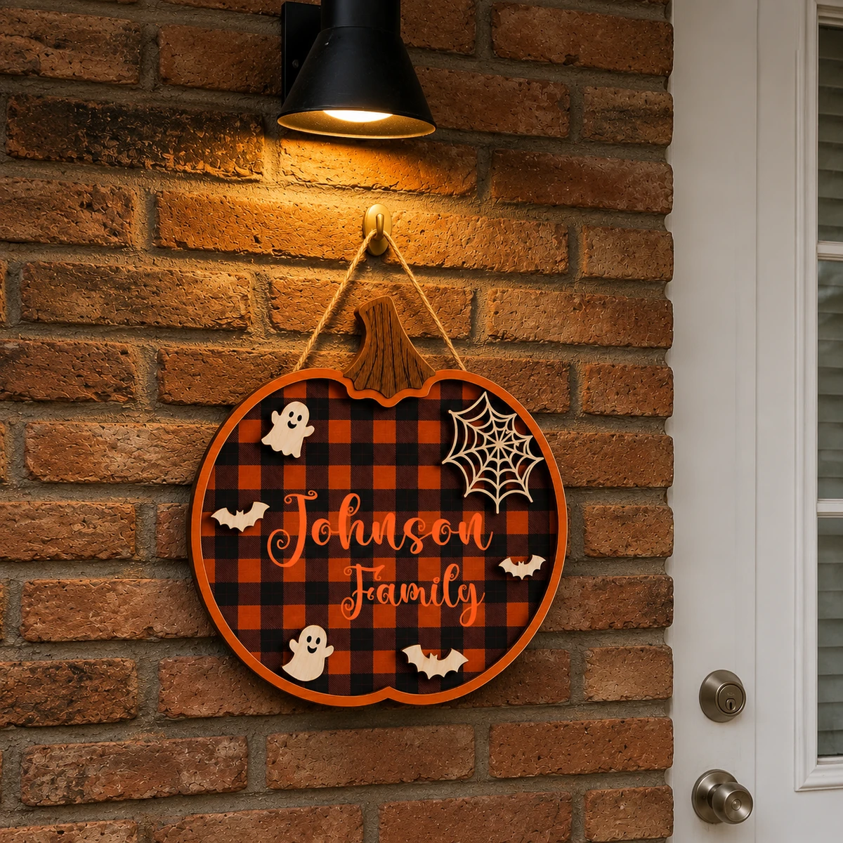Personalized Halloween Door Sign, Custom Family Name Pumpkin Door Hanger, Haunted House Front Door Decor, Rustic Halloween Home Gift