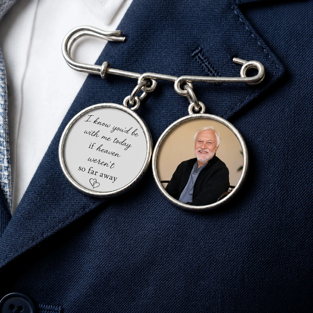 Memorial Custom Photo Gift For Bride Groom On Wedding Day - Personalized Lapel Pin With Charms
