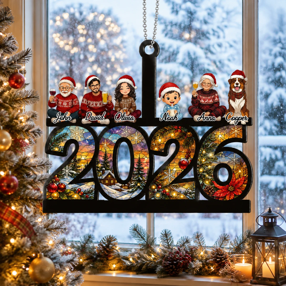 Family Stained Glass 2026 Suncatcher Ornament