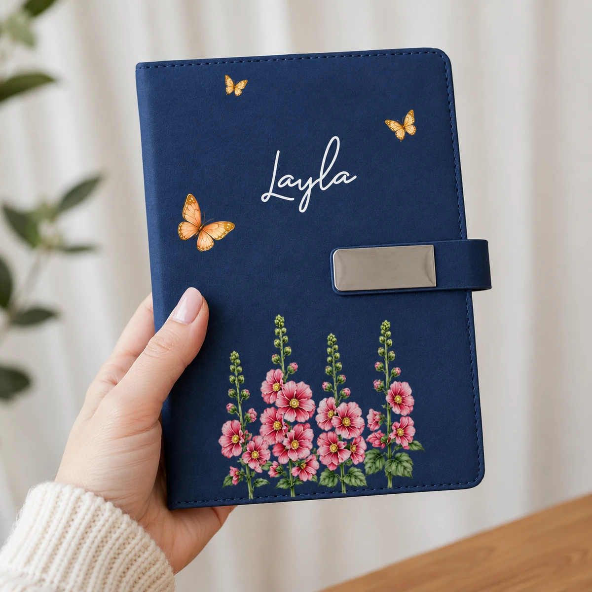 Custom Birth Flower & Name For Her, Wife, Daughter, Sister - Personalized Notebook Set