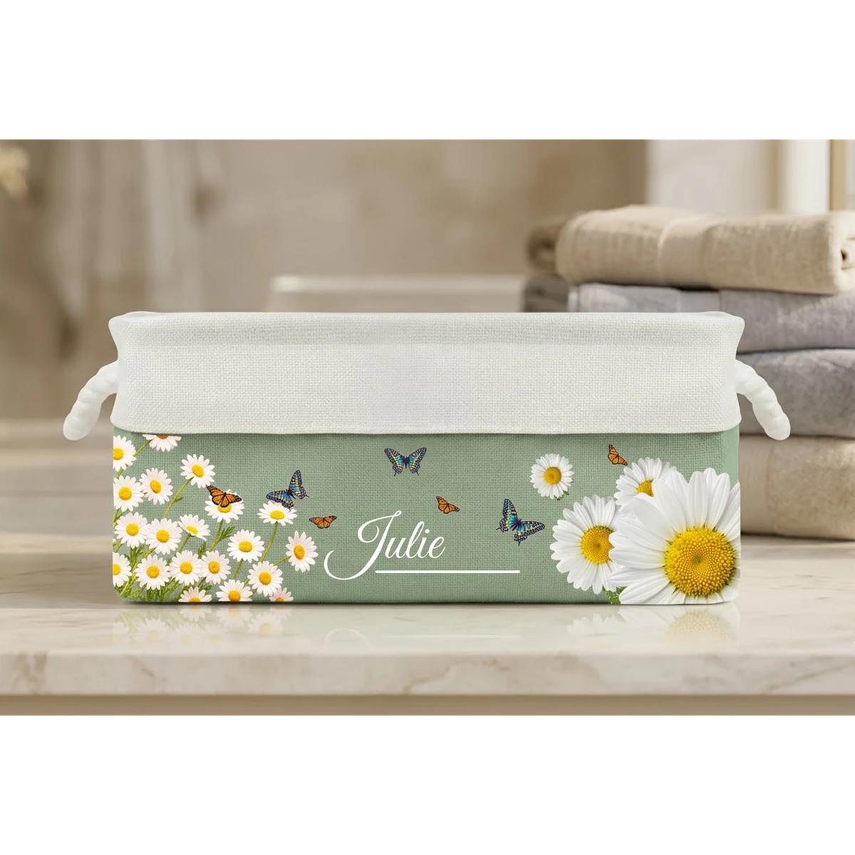 Custom Birth Flower & Name For Her, Wife, Daughter, Sister, Coworker - Personalized Storage Basket