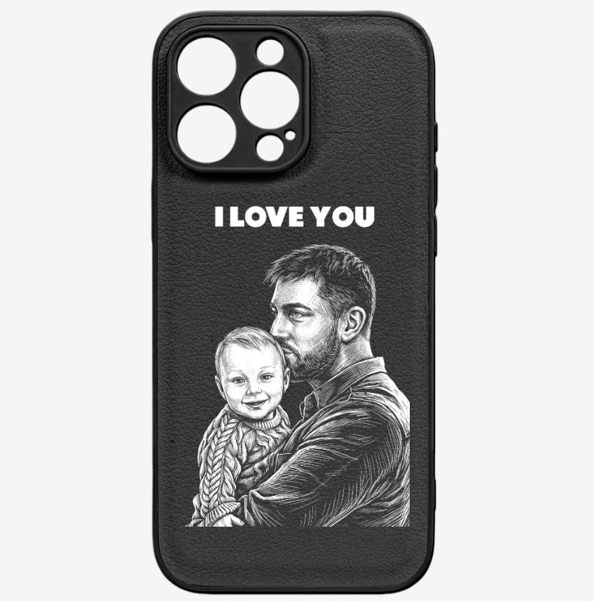 Custom Photo Pencil Sketch We Love You Mommy Daddy - Personalized Leather Phone Case