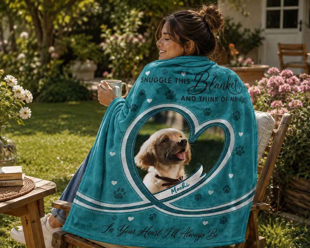 Custom Photo Dog Cat Pet Memorial Snuggle This Blanket And Think Of Me - Personalized Fleece Blanket, Sherpa Blanket