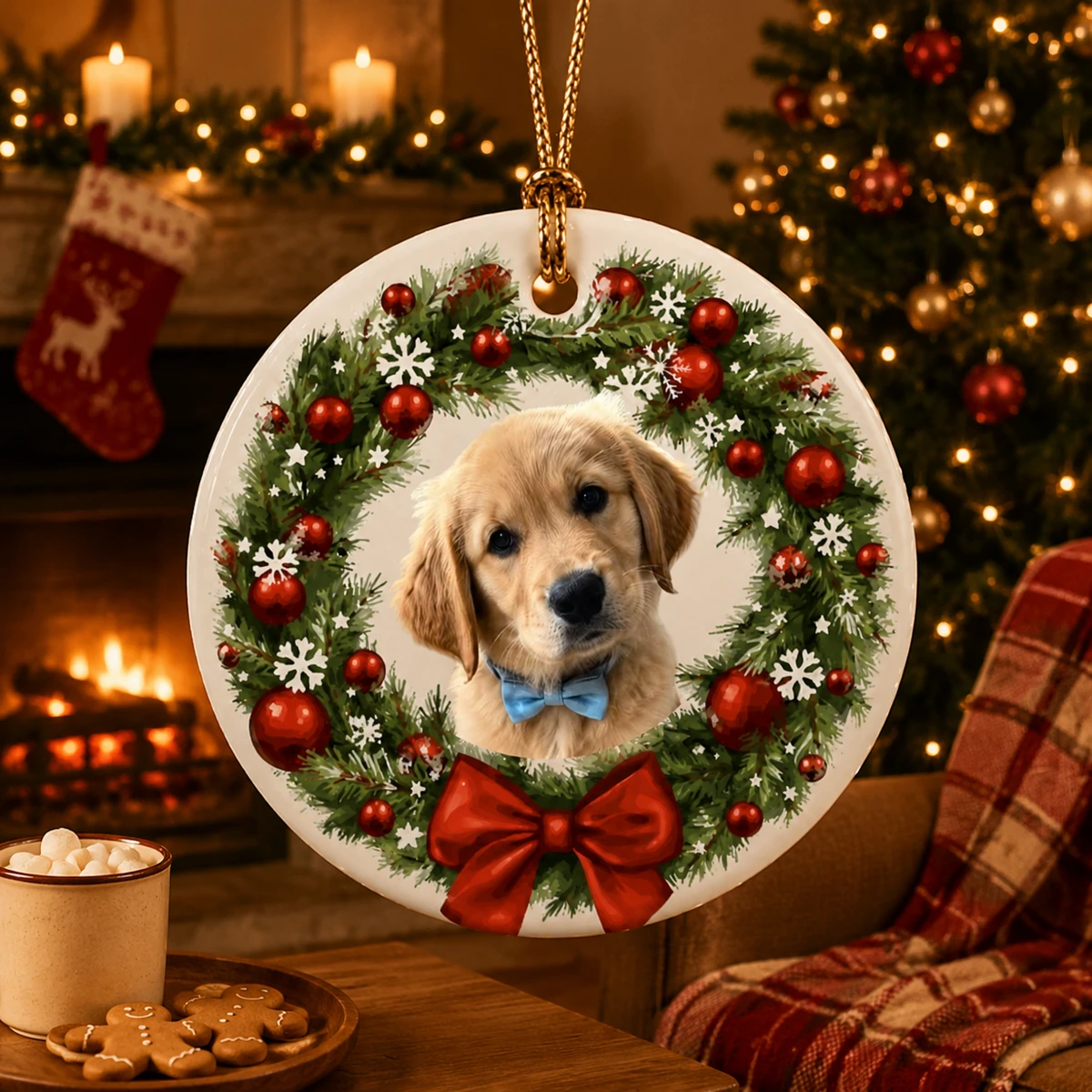 Custom Family Photo Christmas Ornament Holiday Wreath Frame Personalized Tree Decor