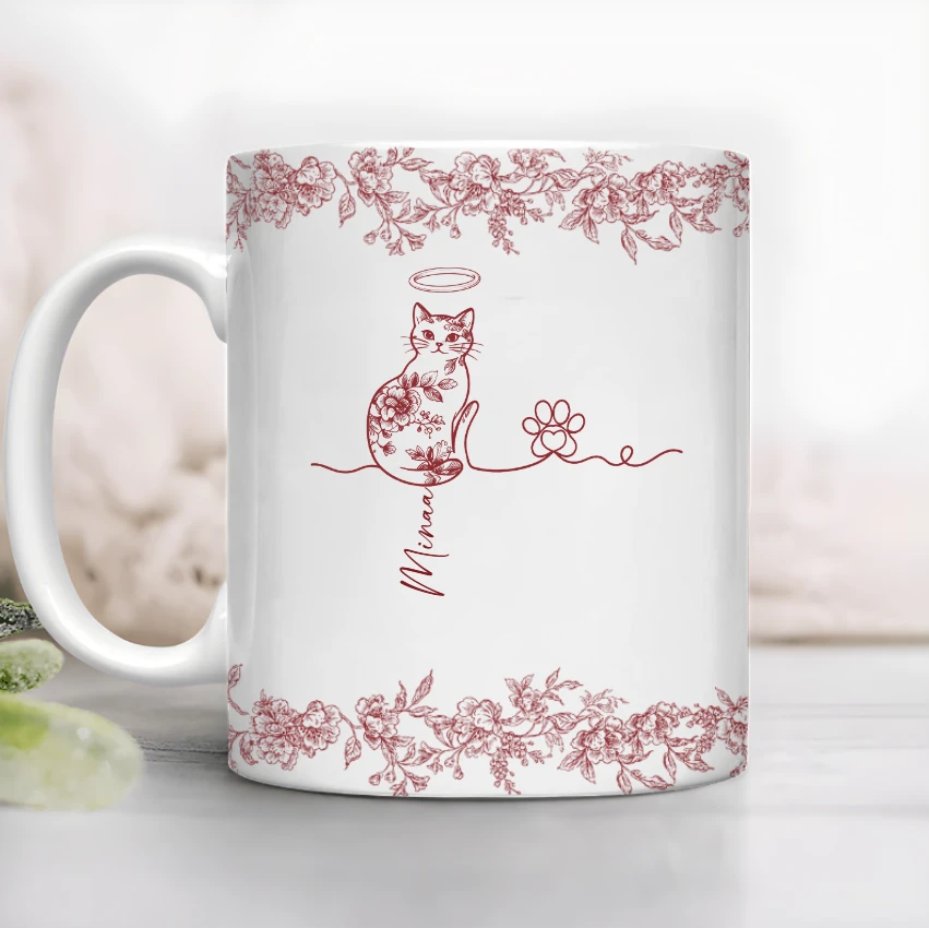 Cat Line Art Toile De Jouy Style Gift For Cat Lovers - Personalized Mug