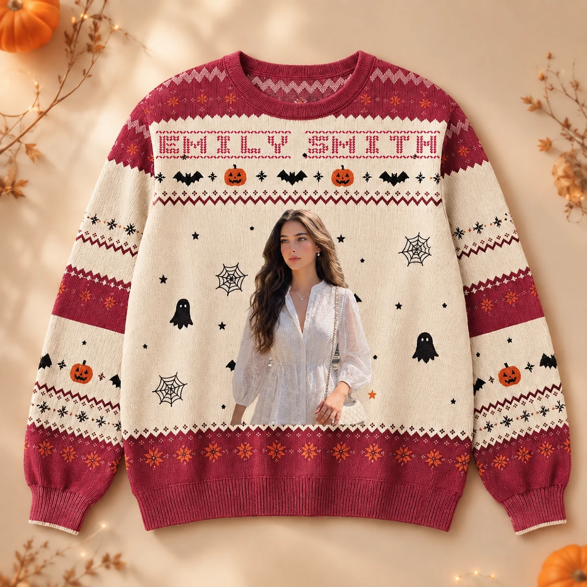Ghost Bat Spider Personalized Sweater - Custom Photo Halloween Sweater