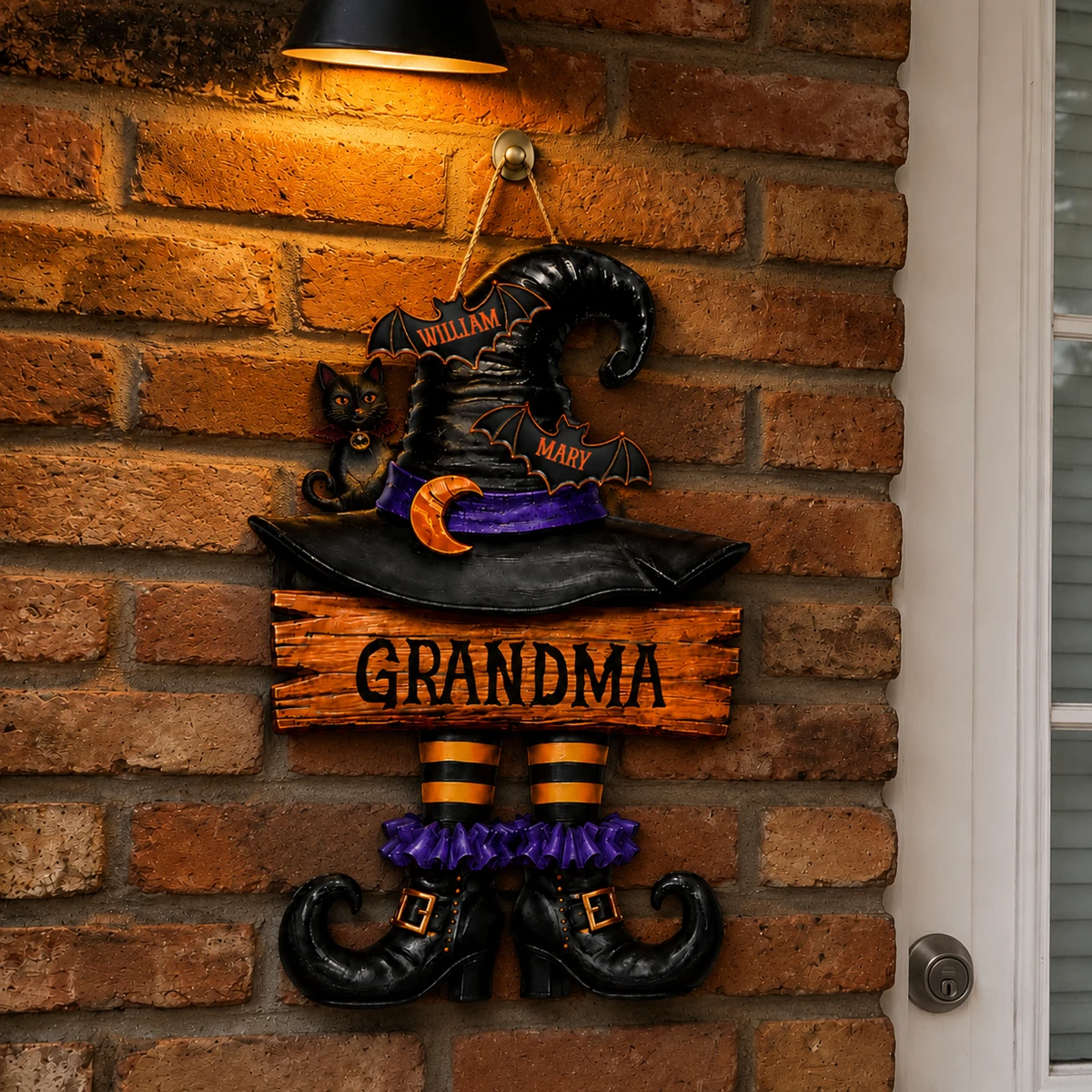 Custom Halloween Door Sign, Personalized Name Witch Hat Door Hanger, Gothic Halloween Front Porch Decor, Family Witch Gift, Spooky Home Sign