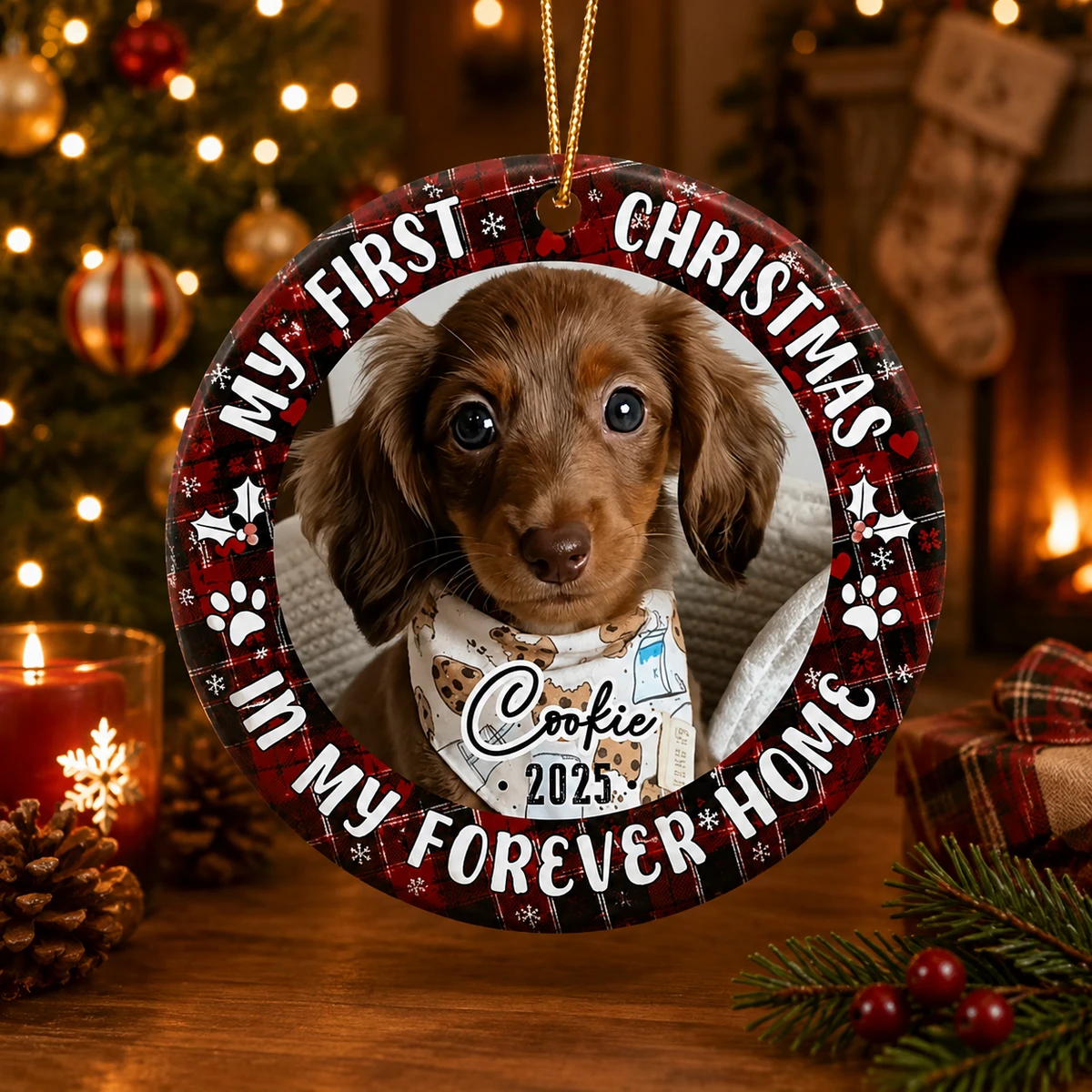 Personalized Ceramic Christmas Ornament Pet Photo First Christmas Forever Home Keepsake Gift