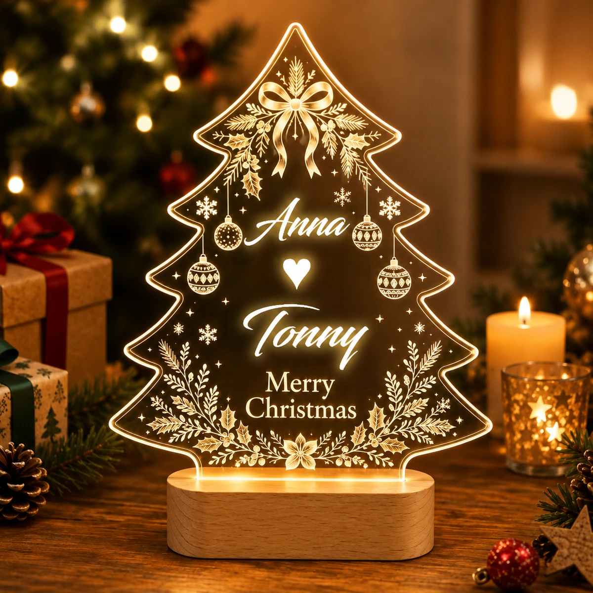 Personalized "Christmas Tree Elegance" Couple Led Acrylic Night Light