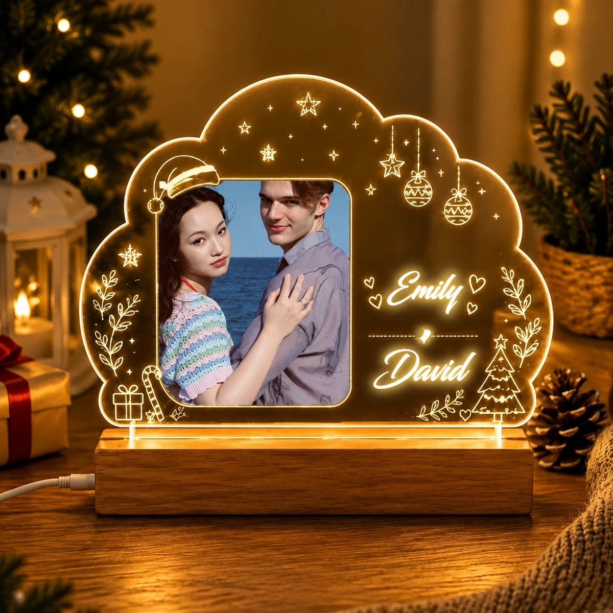 Personalized "Cloud Photo & Name" Couple Led Acrylic Night Light