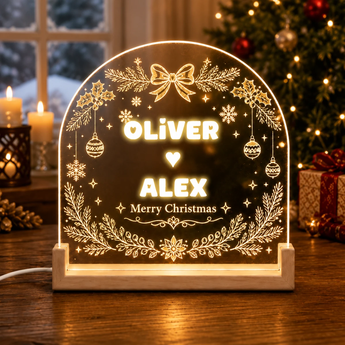 Personalized "Christmas Arch Elegance" Couple Led Acrylic Night Light