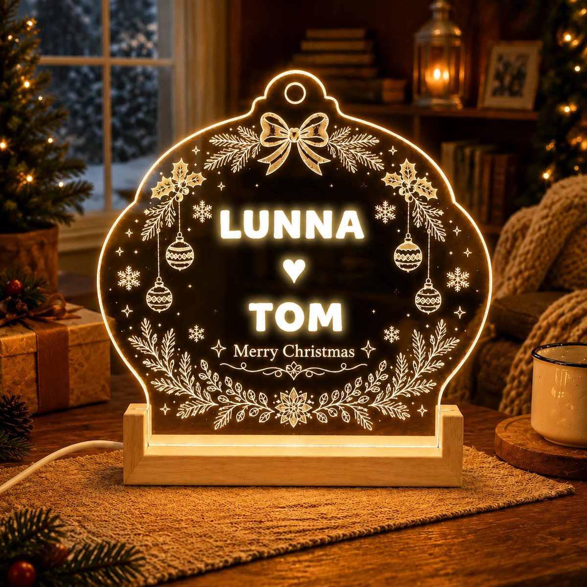 Personalized "Christmas Ornament Elegance" Couple Led Acrylic
