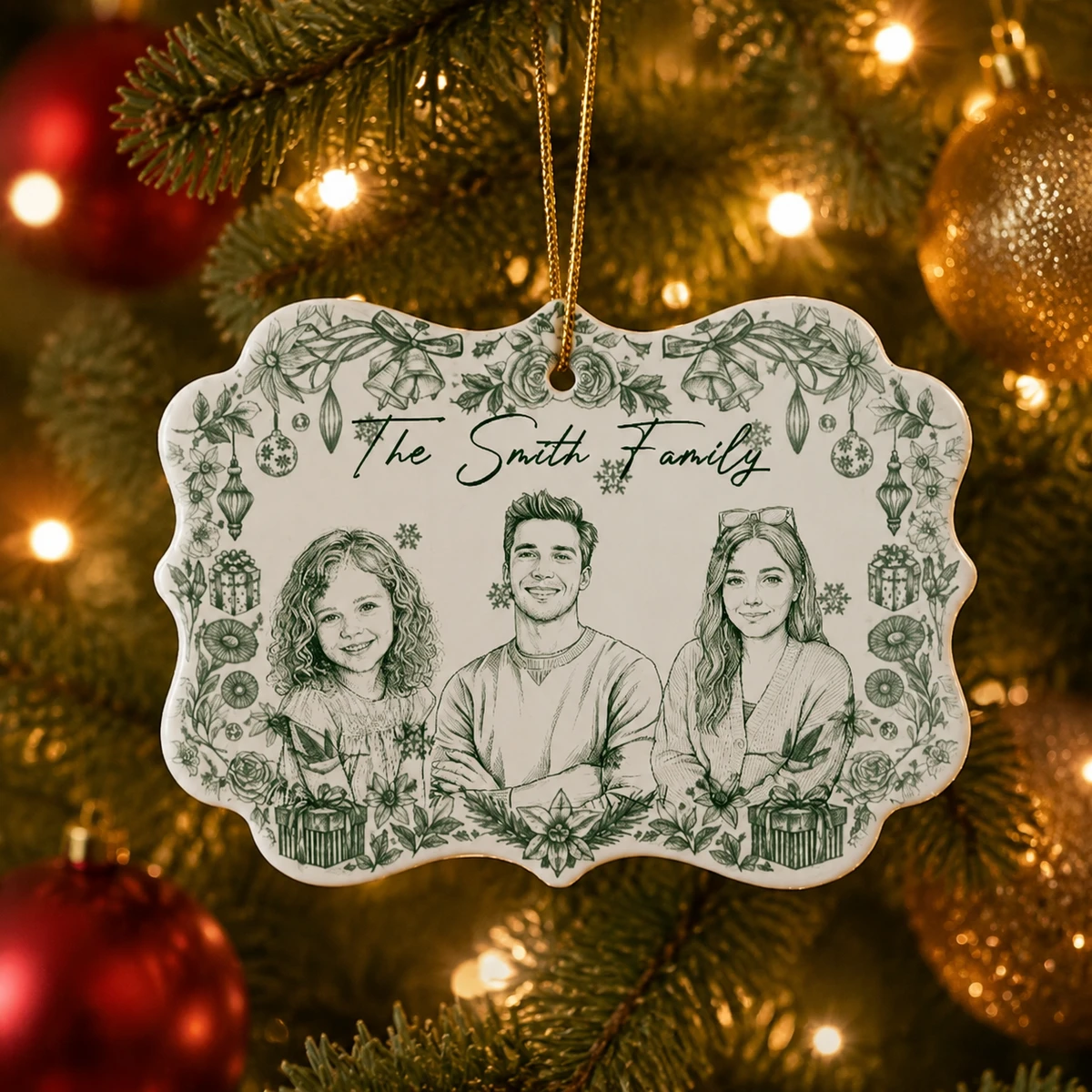 Personalized Custom Photo Ceramic Christmas Ornament Family Portrait Sketch Holiday Keepsake Gift