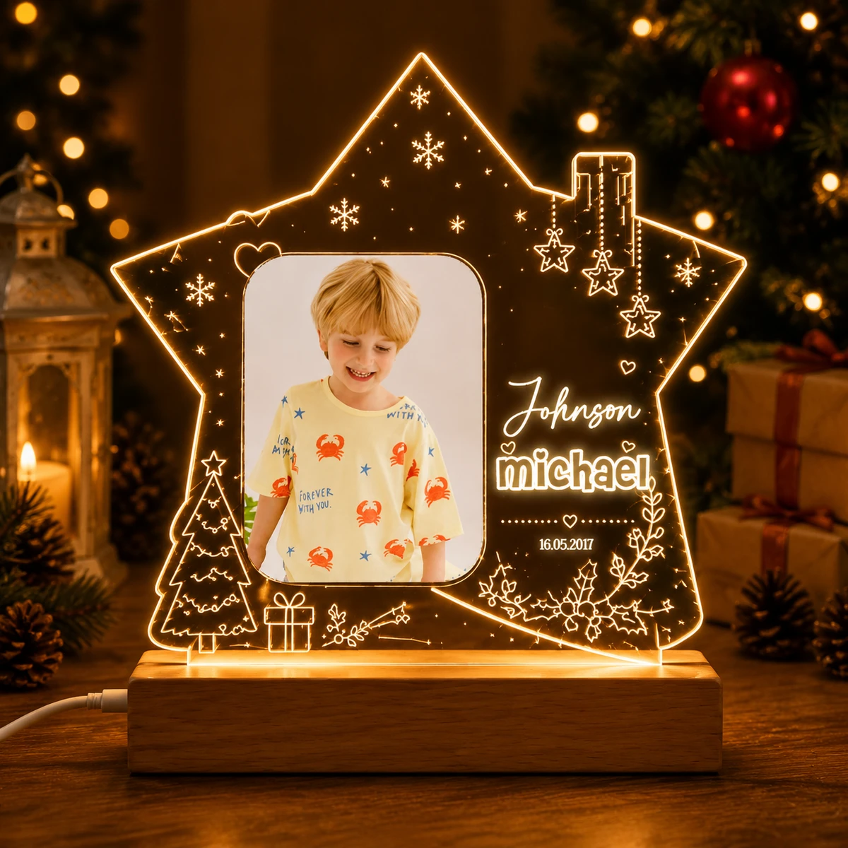 Personalized "Christmas Star" Photo Led Acrylic Night Light