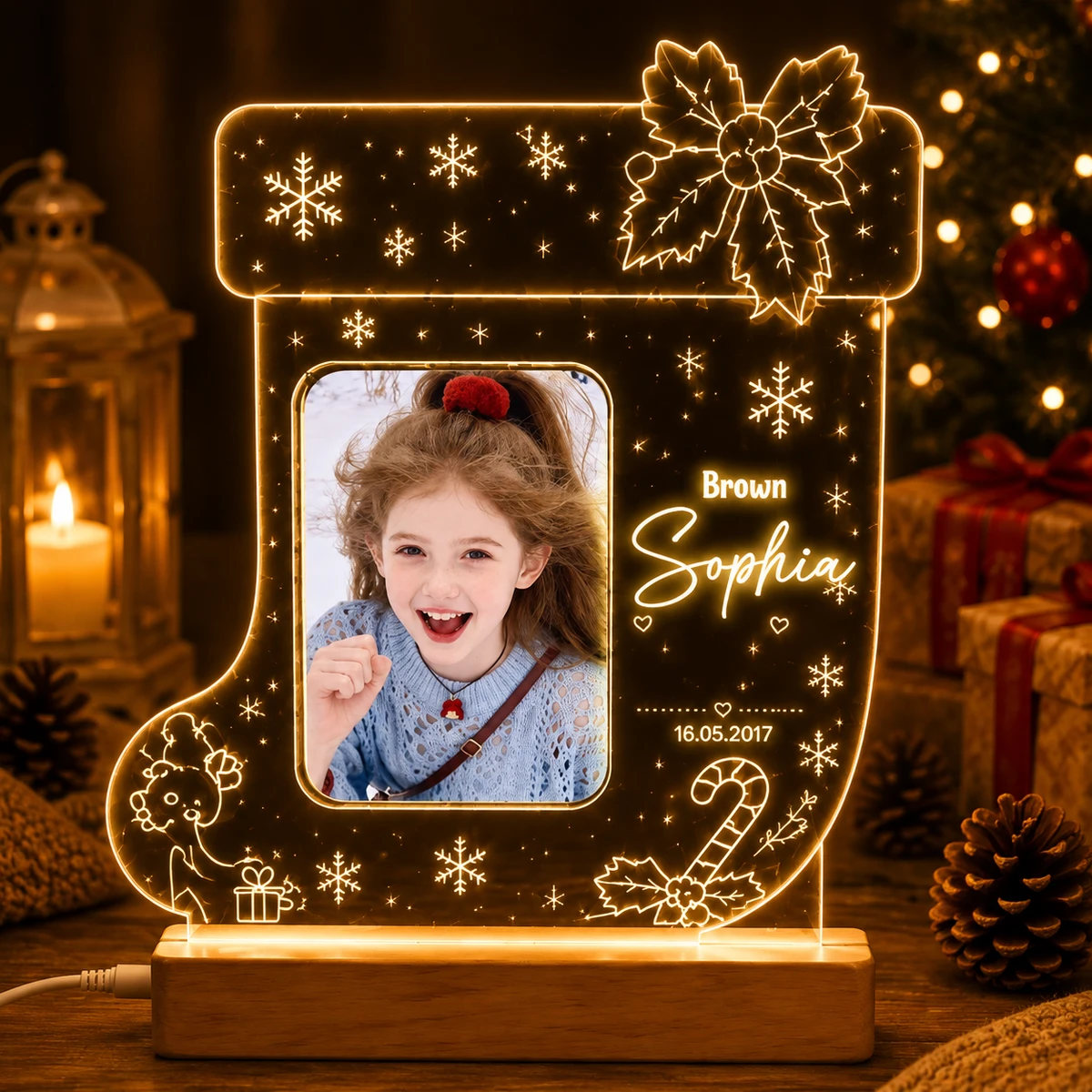 Personalized "Christmas Stocking" Photo Led Acrylic Night Light