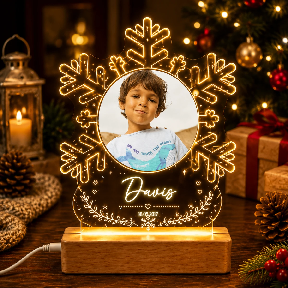 Personalized "Christmas Snowflake" Photo Led Acrylic Night Light