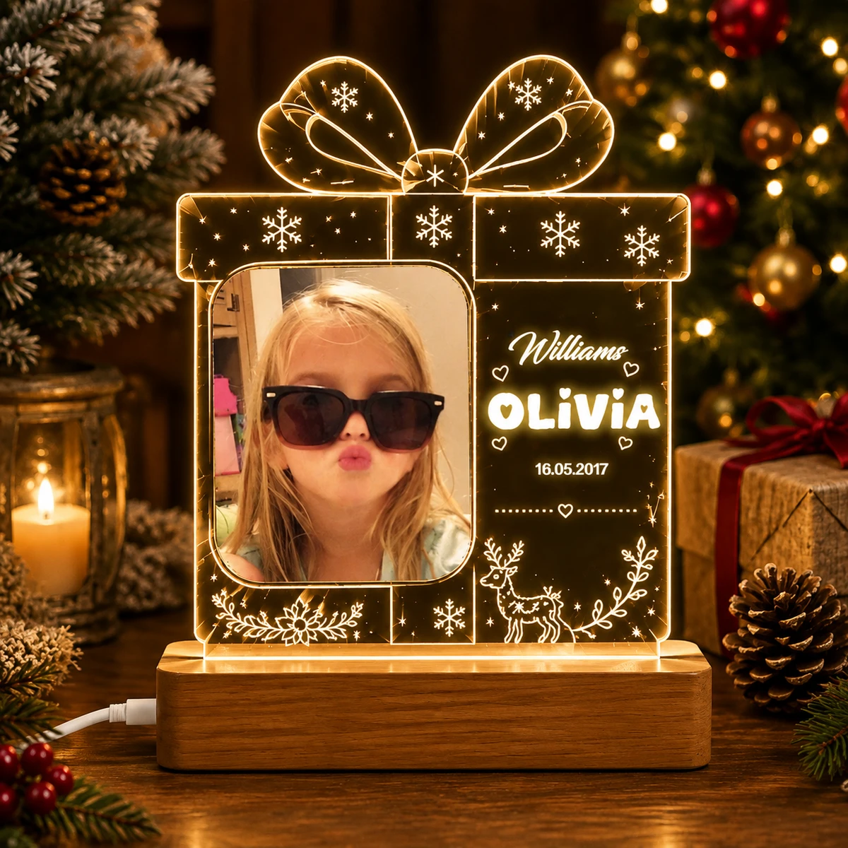 Personalized "Christmas Gift Box" Photo Led Acrylic Night Light