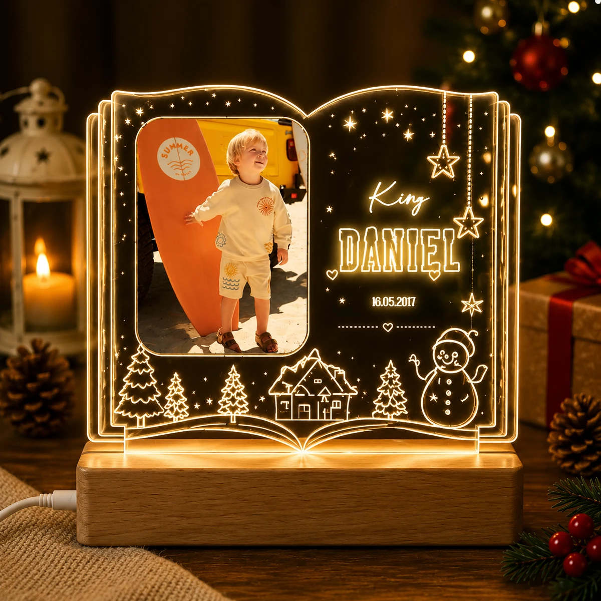 Personalized "Christmas Storybook" Photo Led Acrylic Night Light