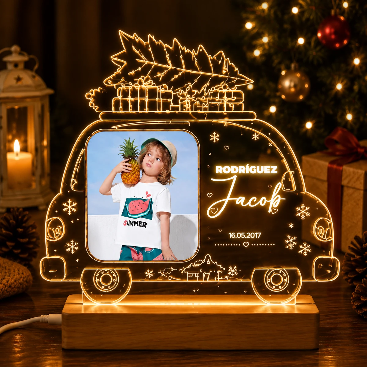 Personalized "Christmas Travel Car" Photo Led Acrylic Night Light