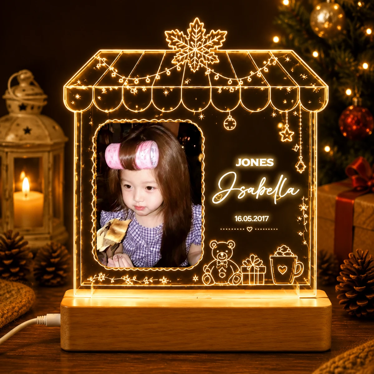 Personalized "Christmas Cozy Shop" Photo Led Acrylic Night Light