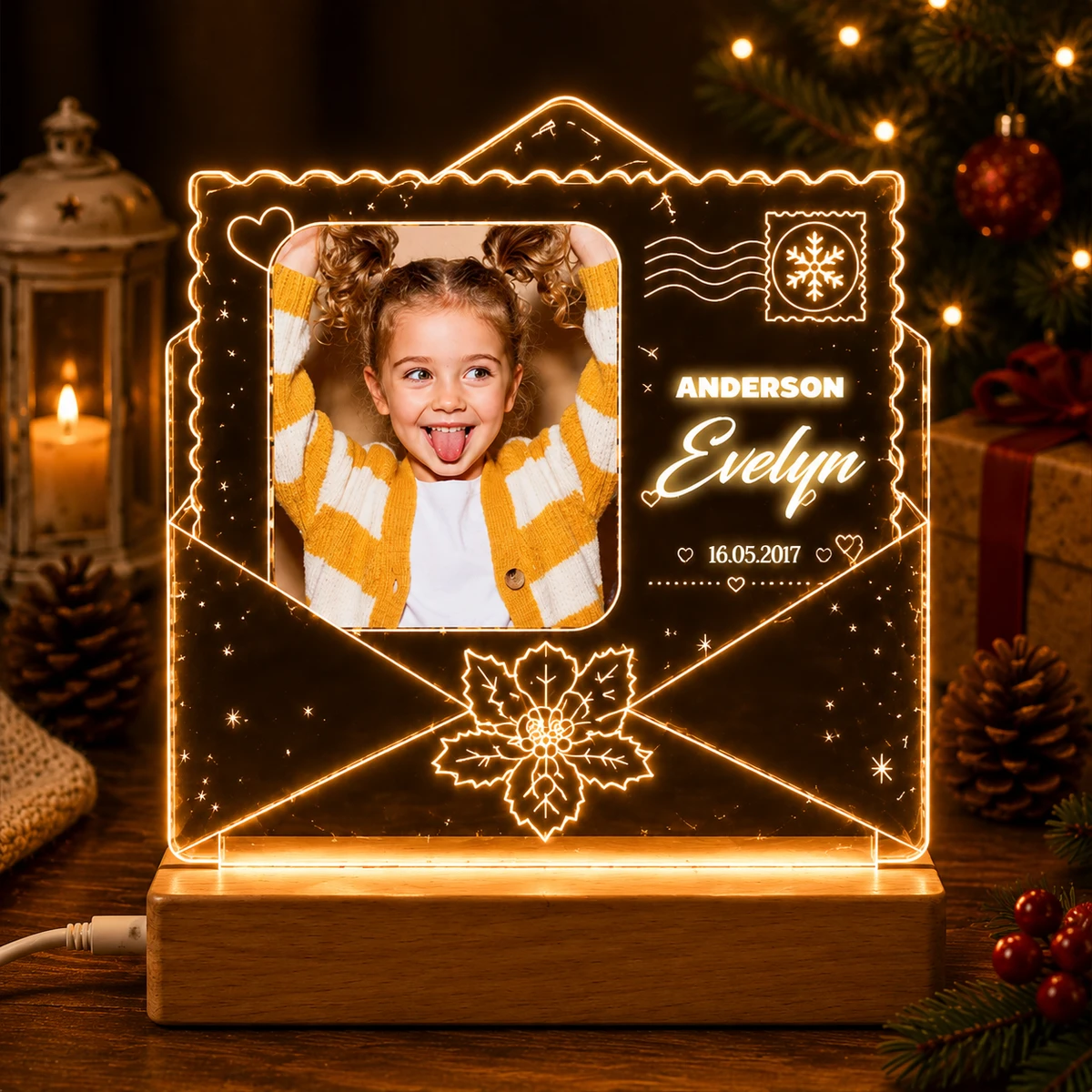 Personalized "Christmas Love Letter" Photo Led Acrylic Night Light