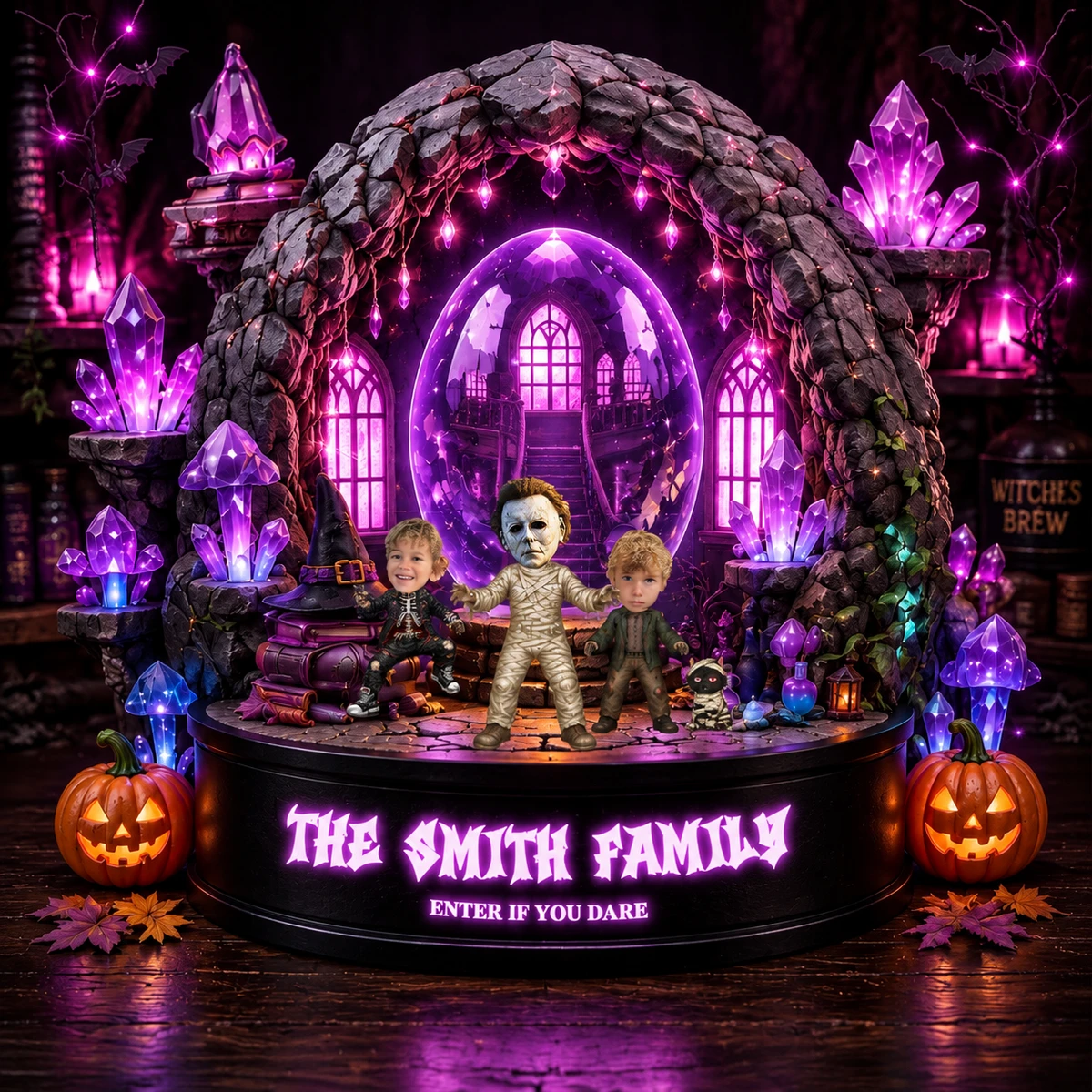 Personalized "Crystal Cave" Family Photo & Characters Halloween Led Night Light