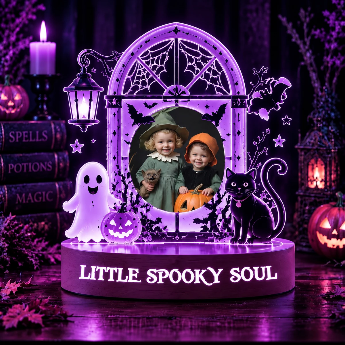Personalized "Gothic Window Arch" Kids Photo Halloween Led Night Light
