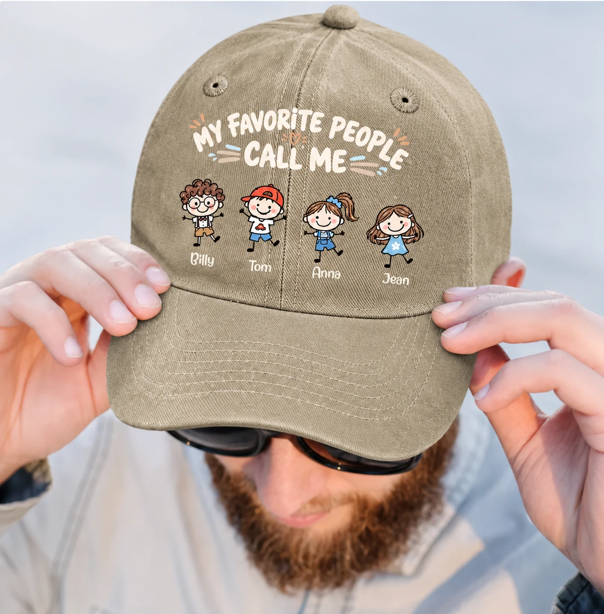 My Favorite People Call Me Papa Kid Stick Figures - Personalized Vintage Washed Denim Cap