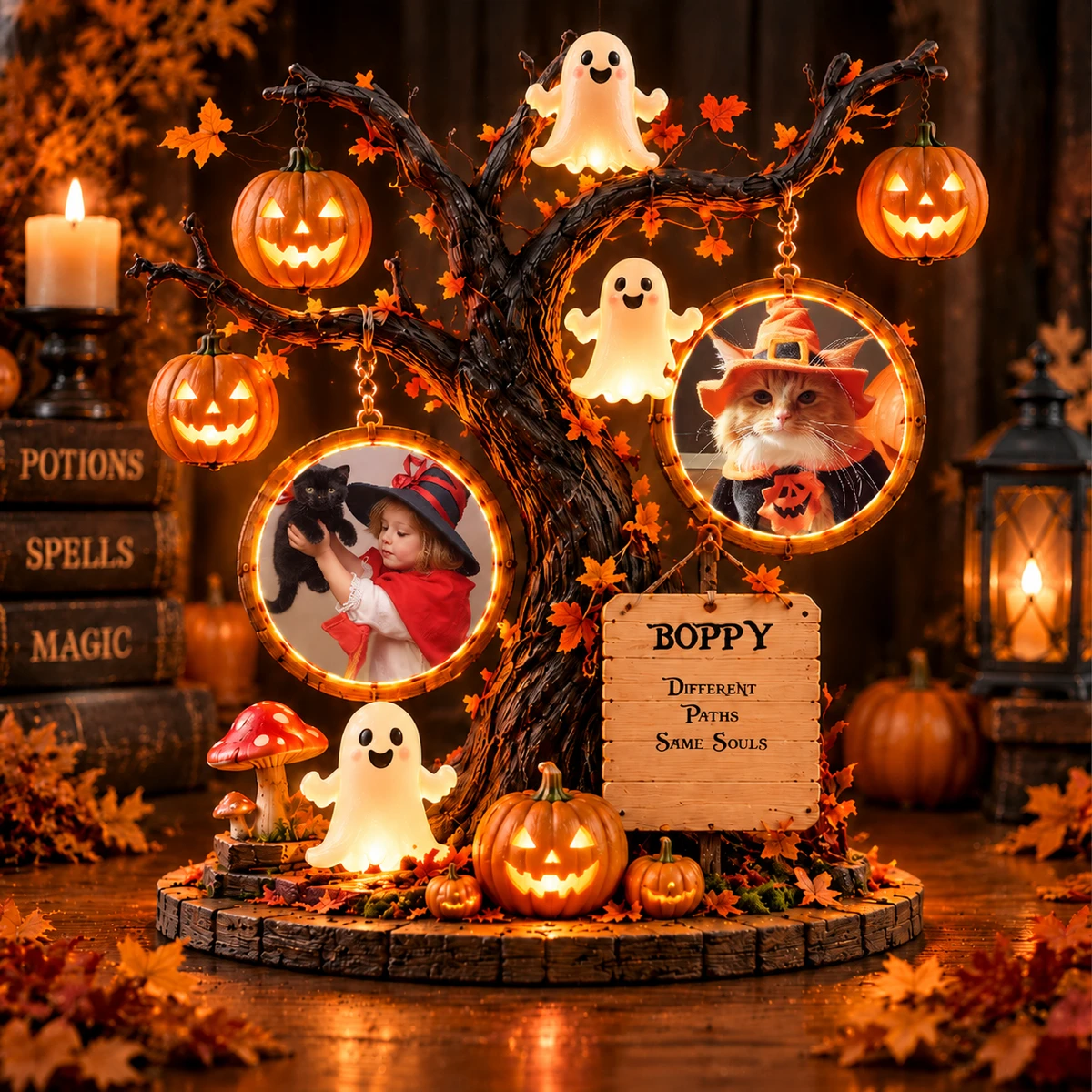 Personalized "Double Photo Tree" Kids & Pet Halloween Led Night Light