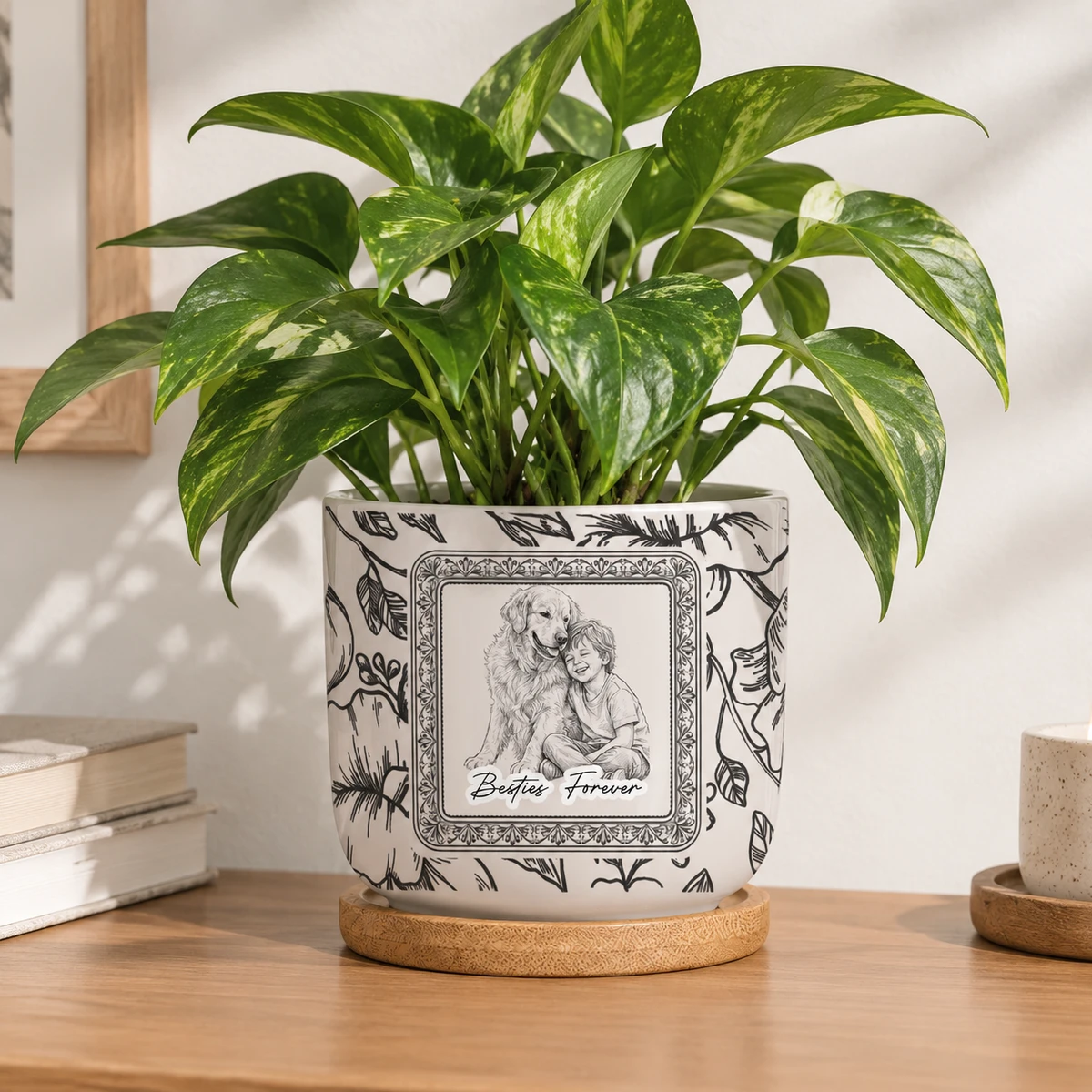 Custom Photo Watercolor Portrait Gift For Friend Besties - Personalized Plant Pot