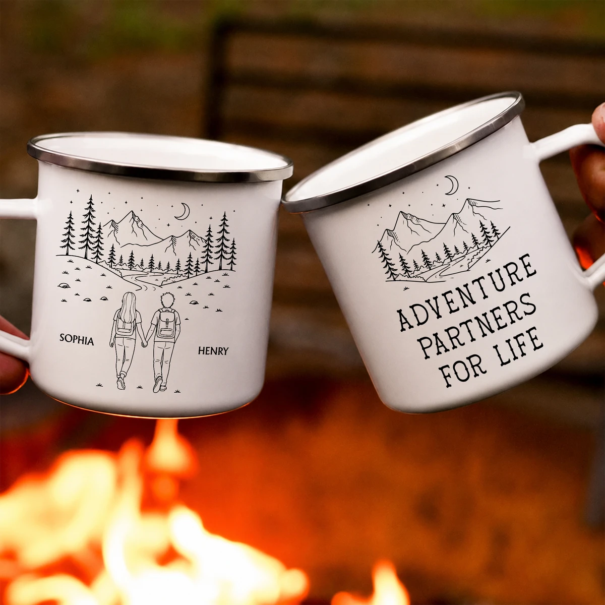 Adventure Partners For Life Couple Gift - Personalized Enamel Mug