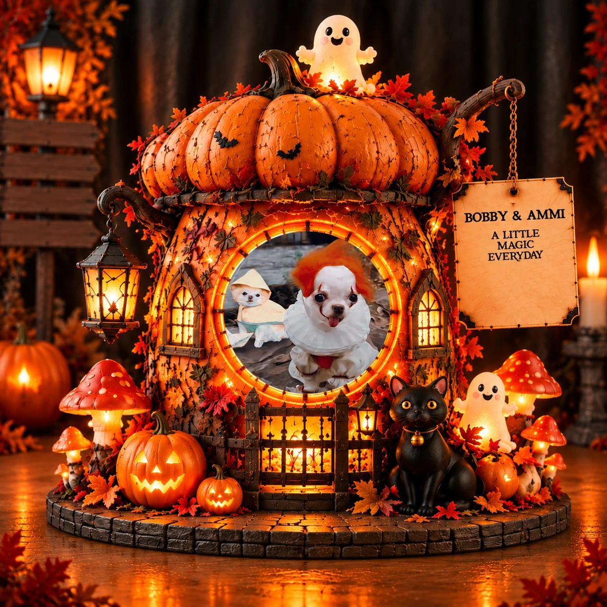 Personalized "Pumpkin House" Pet Photo Halloween Led Night Light