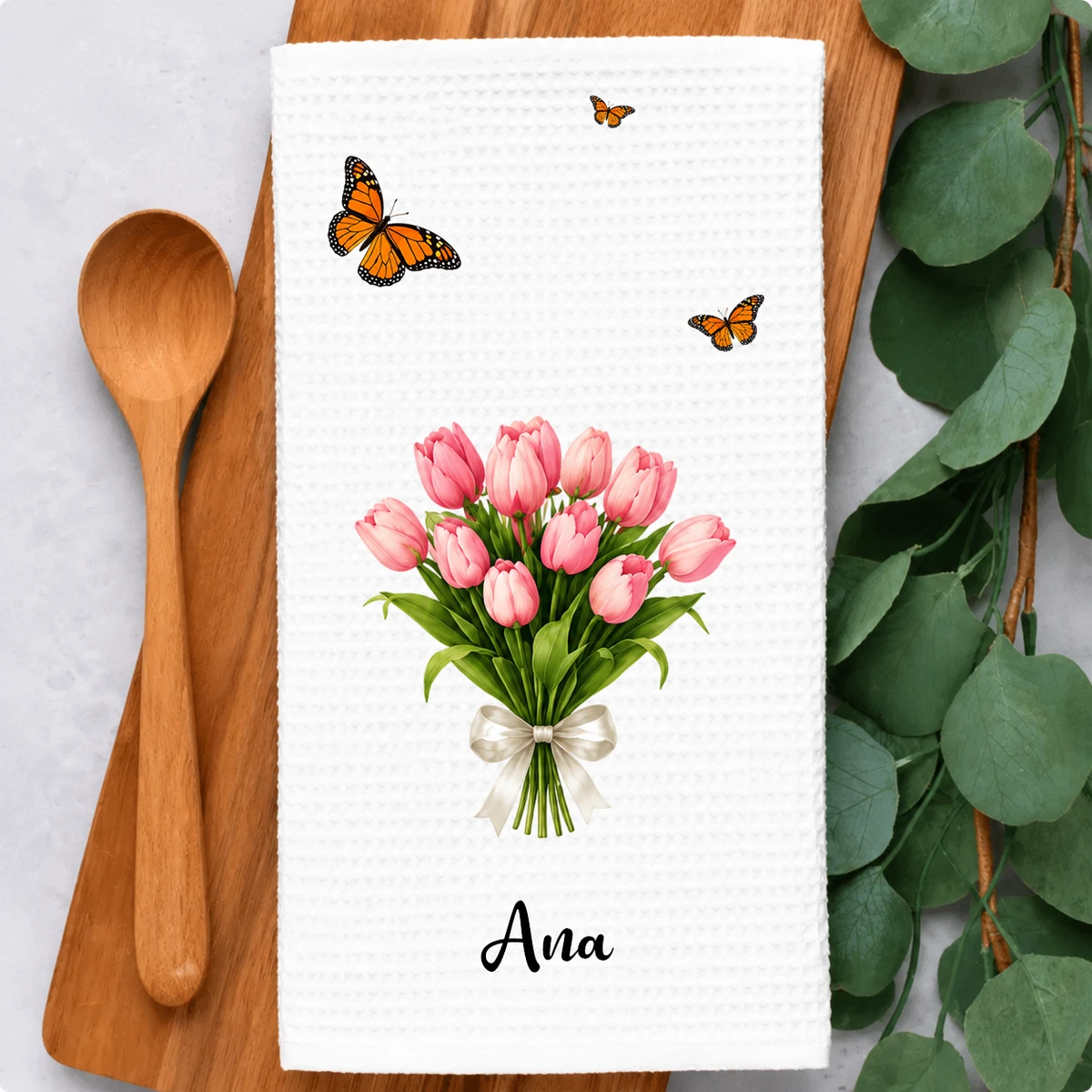 Mom Grandma Kitchen Watercolor Birth Flower Bouquet - Personalized Kitchen Towel