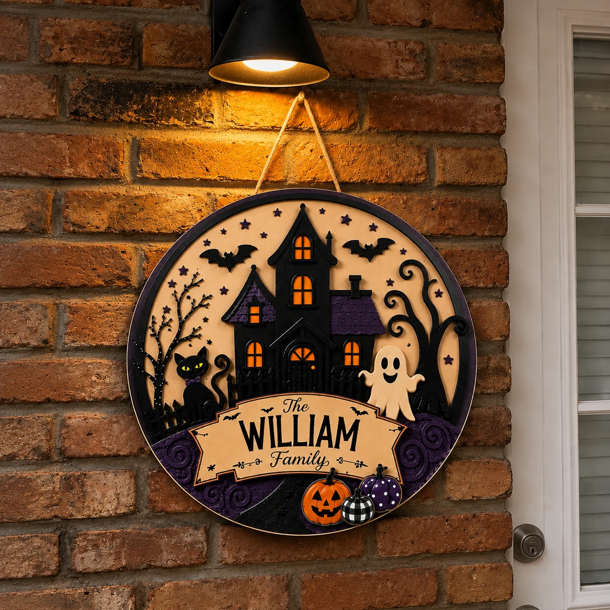 Personalized Halloween Family Door Sign, Custom Last Name Haunted House Plaque, Gothic Castle Ghost Pumpkin Decor, Spooky Front Door Gift