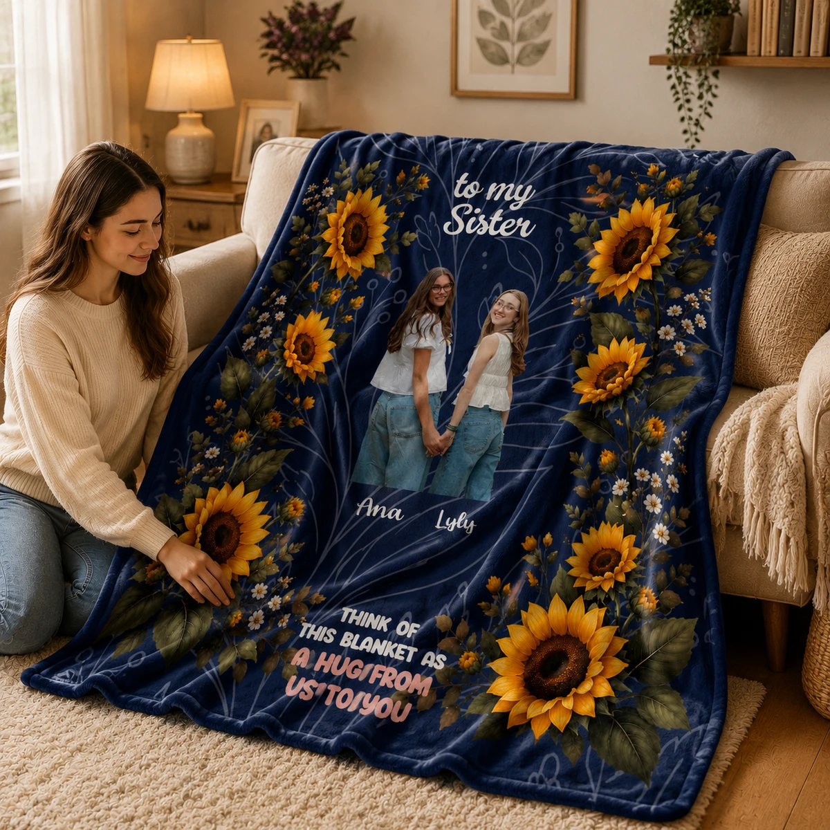 Custom Photo Think Of This Blanket - Gift For Sisters And Best Friends - Personalized Fleece Blanket