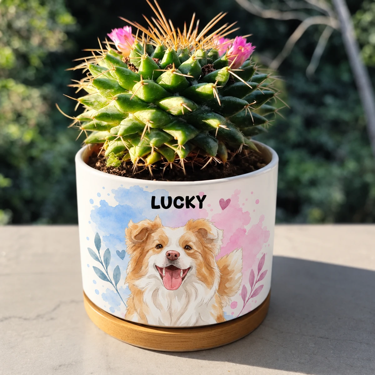 Custom Photo Realistic Watercolor Art Portrait Cat Dog Pet - Personalized Ceramic Plant Pot