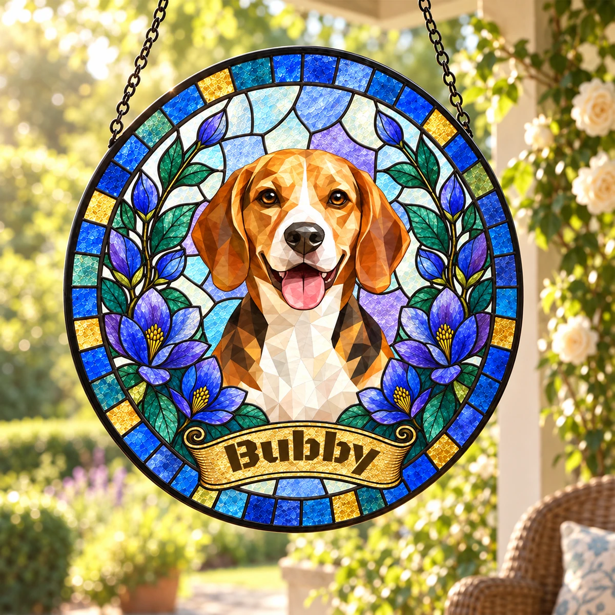 Custom Pet Portrait Stained Glass Style Gift For Pet Lovers - Personalized Window Hanging Suncatcher