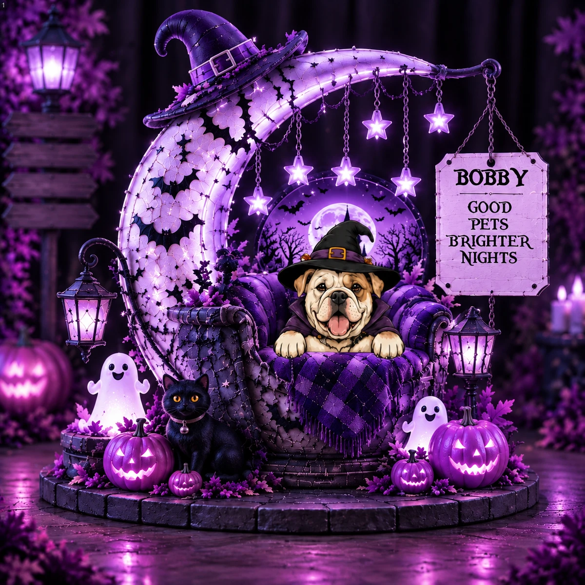 Personalized "Witch Moon" Pet Photo Halloween Led Night Light