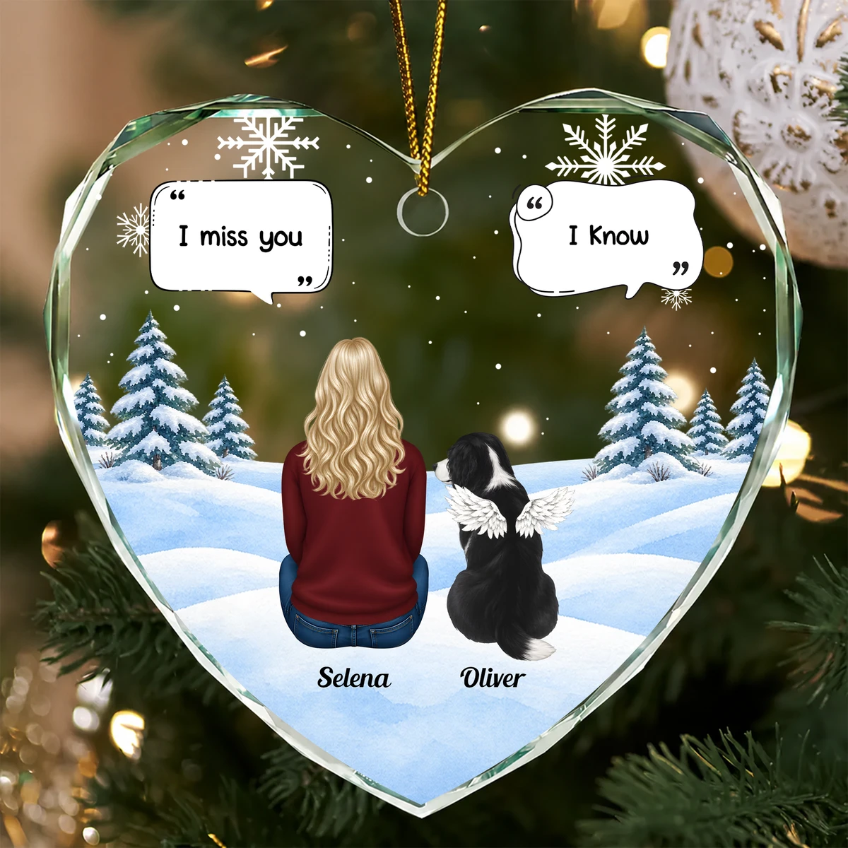 I Miss You Memorial Dog Cat - Personalized Heart Shaped Glass Ornament