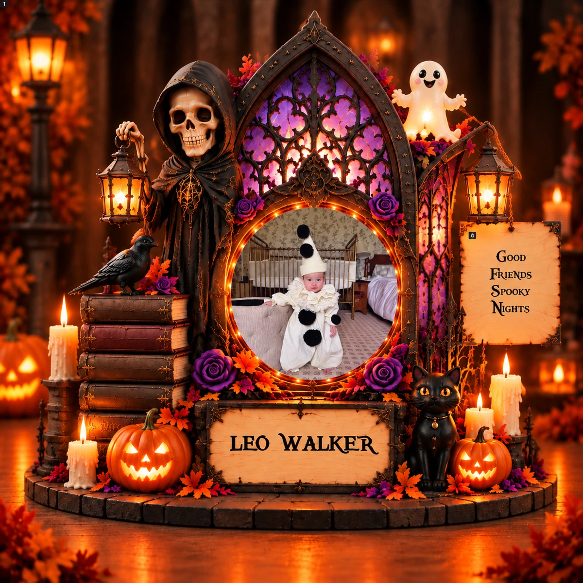 Personalized "Gothic Archway" Kids Photo Halloween Led Night Light