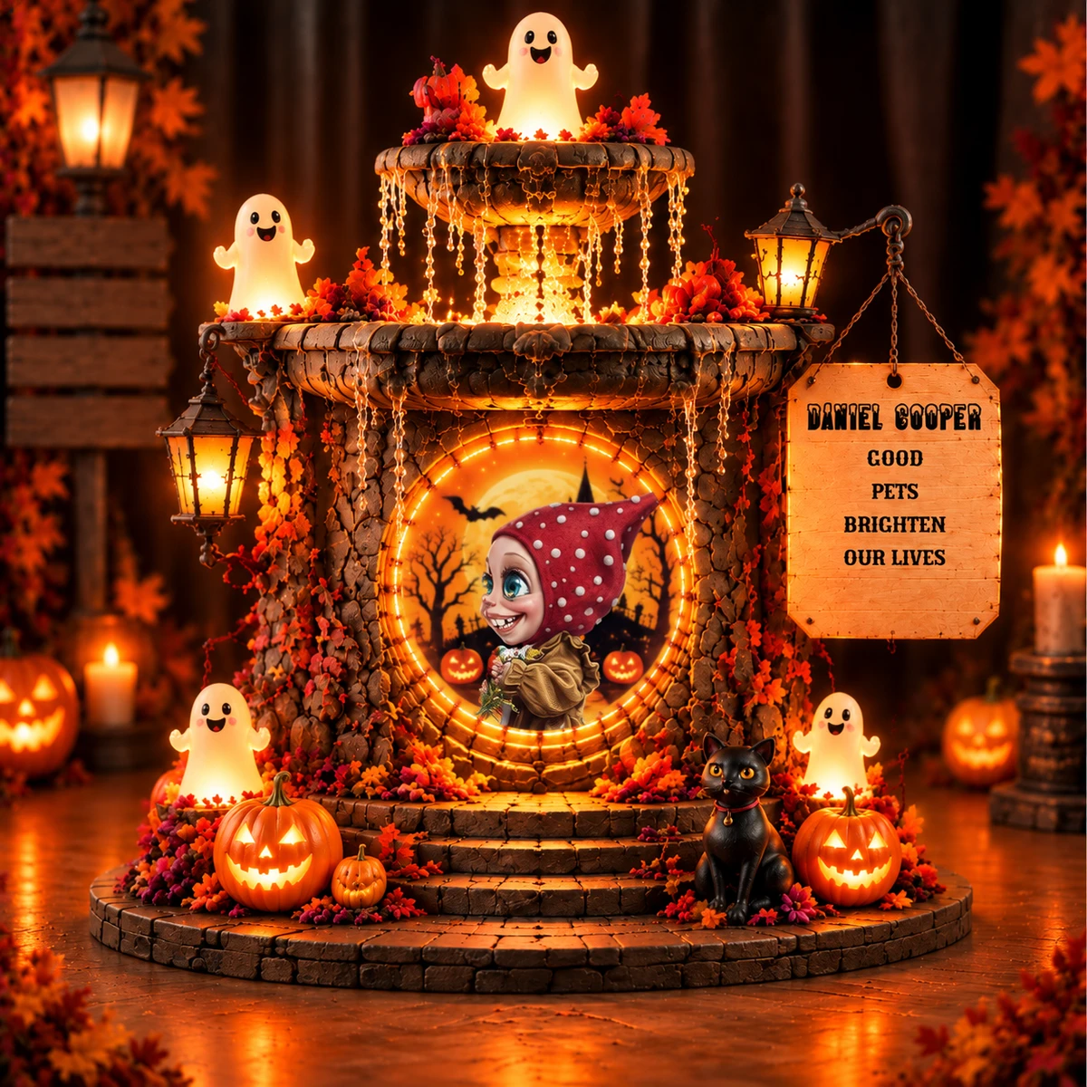 Personalized "Spooky Fountain" Kids Photo Halloween Led Night Light