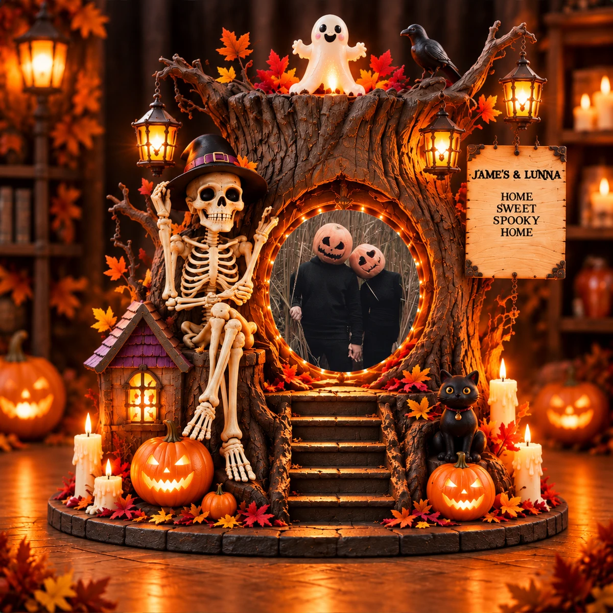 Personalized "Enchanted Tree Trunk" Couple Photo Halloween Led Night Light