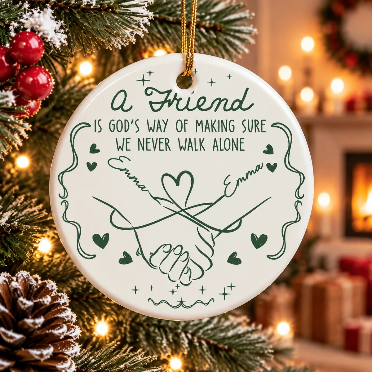 Personalized Ceramic Christmas Ornament Round Shape Custom Name Friendship Gift A Friend Is God’S Way Keepsake Christmas Gift