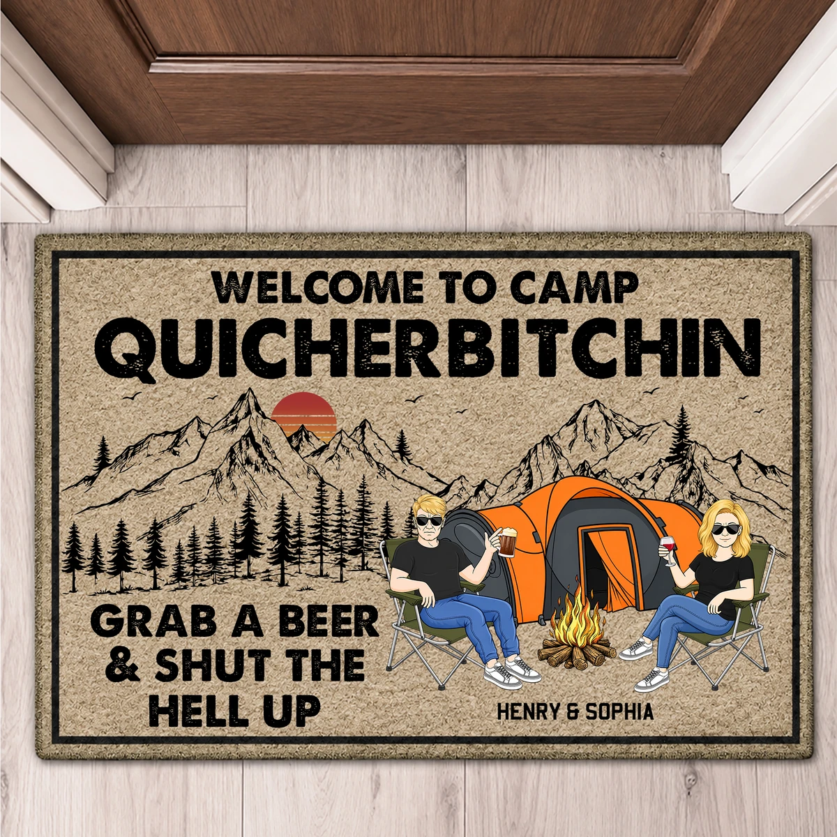 Grab A Beer And Shut The Hell Up - Anniversary, Loving Gifts For Couples, Husband, Wife, Camping Lovers - Personalized Doormat