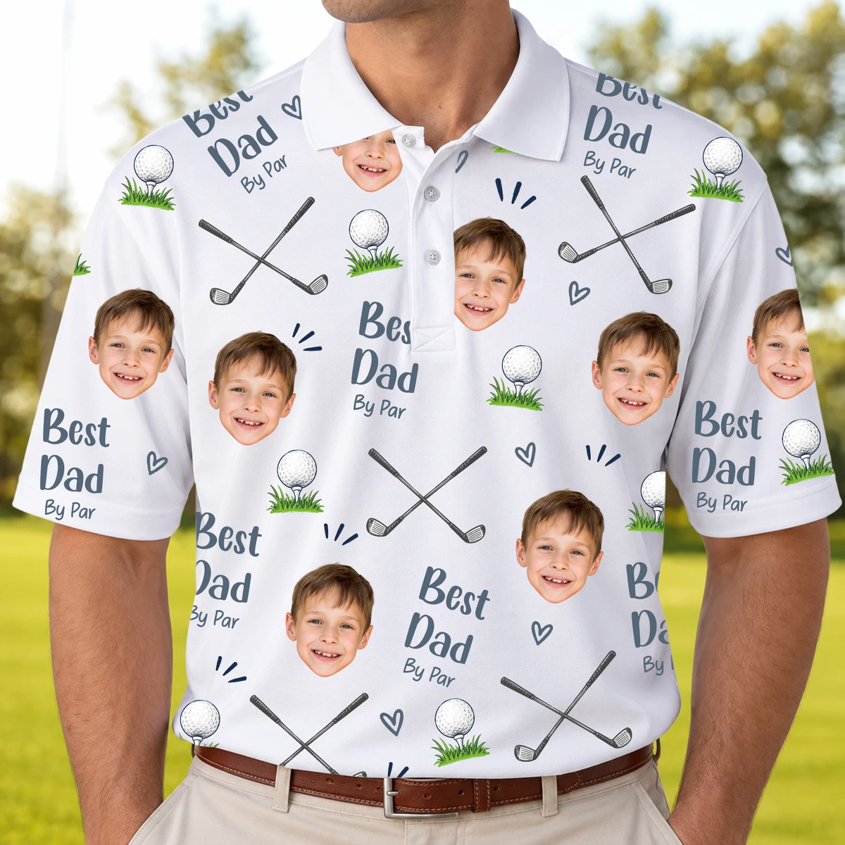 Best Dad By Par - Personalized Photo Polo Shirt - Gift For Dad
