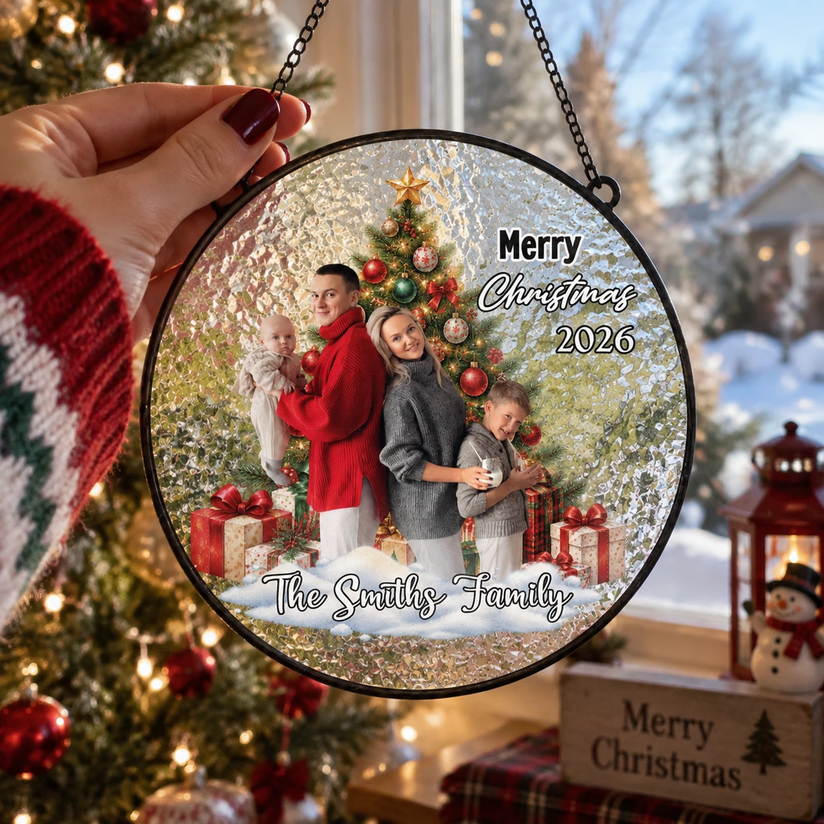 Custom Family Christmas Photo Suncatcher Window